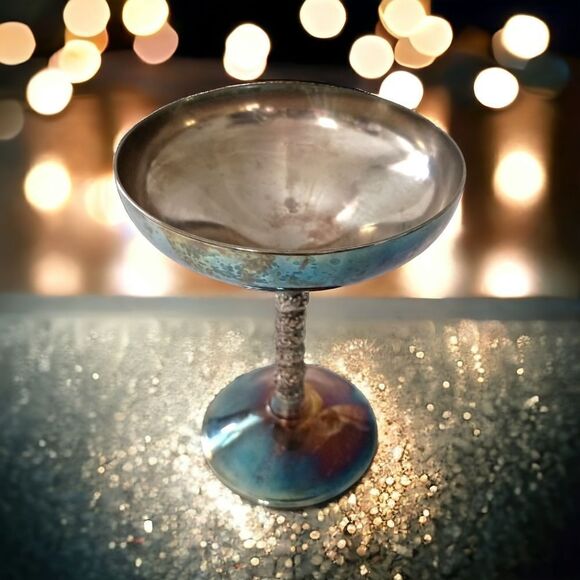 Valero Silver Plate Champagne Goblet Sherbet Dish Grapevine Stem PATINA Vintage. - Picture 15 of 16